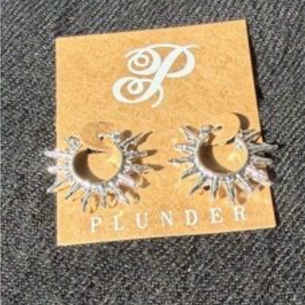 Plunder Sunburst Silver-tone Pierced Hoop Earrings NWT